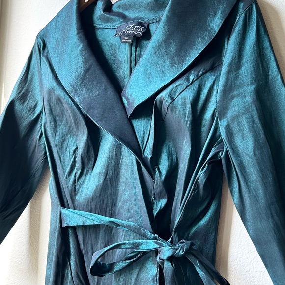 NWT Alex Evenings Green Taffeta Tie Waist Portrait Collar 3/4 Sleeve Top Sz XL - Picture 6 of 16